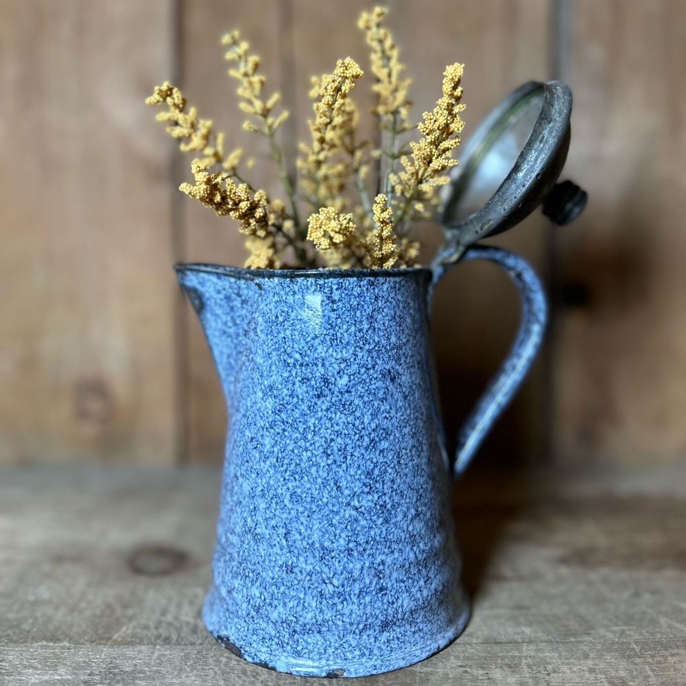 Beautiful Blue Enamel Antique Coffee Pot